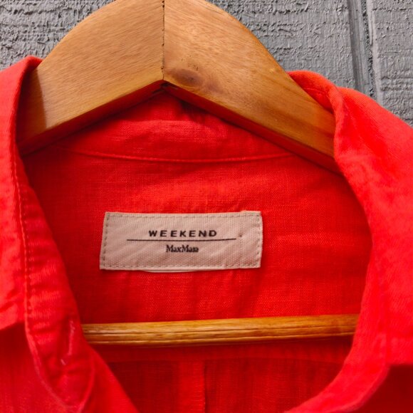MaxMara Weekend 100% Linen Button Down Blouse sz S/M Orange Beach Quiet Luxury - Picture 4 of 10